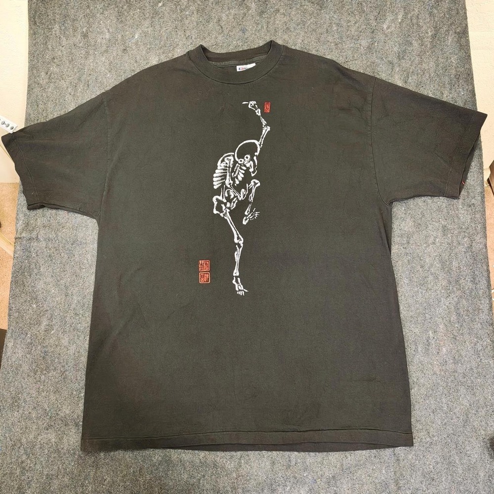 Hanes Beefy-T Mens XL Black Skeleton Graphic T-Shirt Goth Skater Cotton